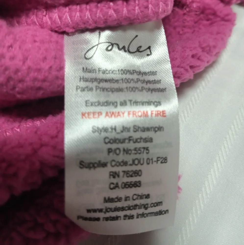 Joules Girls 1/4 Zip Pink Fleece
